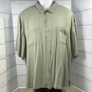 Joey Richi Men's XXL Button Front Silk Shirt Collared Short Sleeve Pocket Green